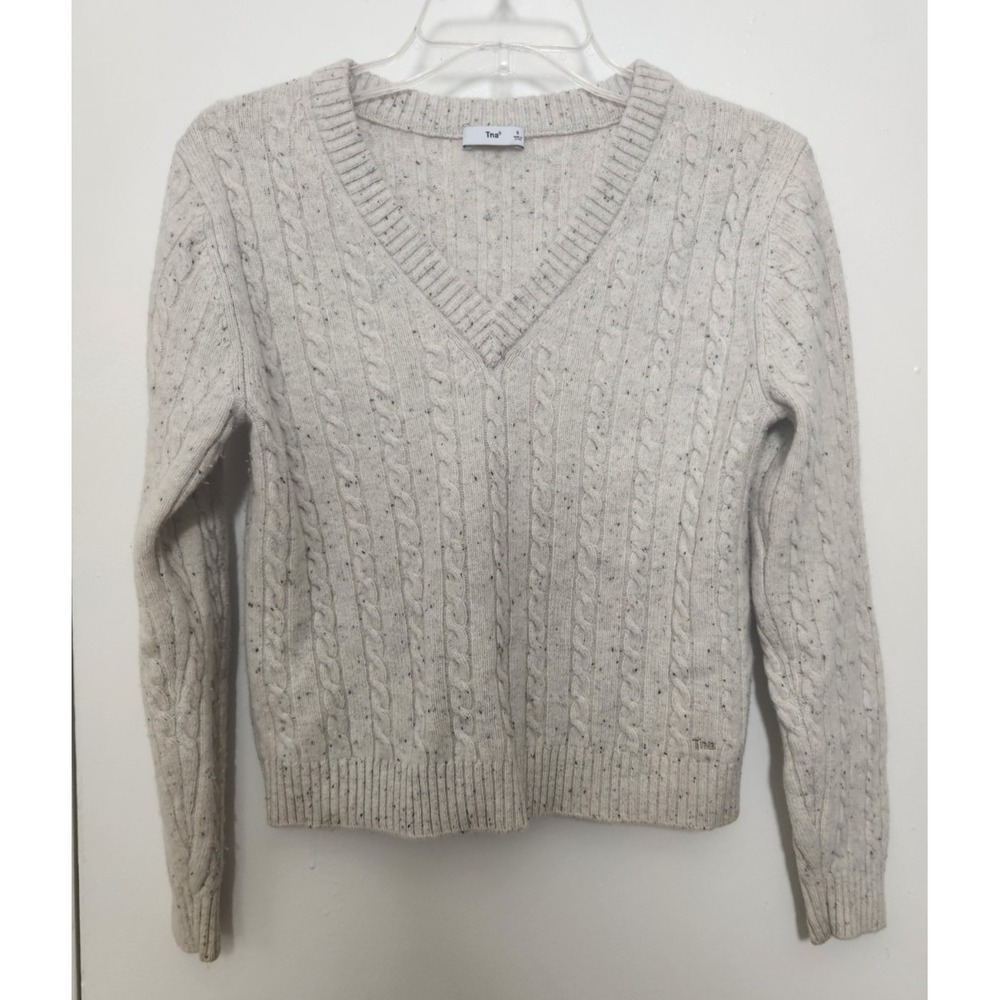 Aritzia TNA Recycled Cashmere & Wool Cable Knit Oatmeal Sweater Sm Sustainable